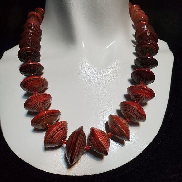 Bead For Life Red Rolled Paper Necklace - Picture 3 of 5